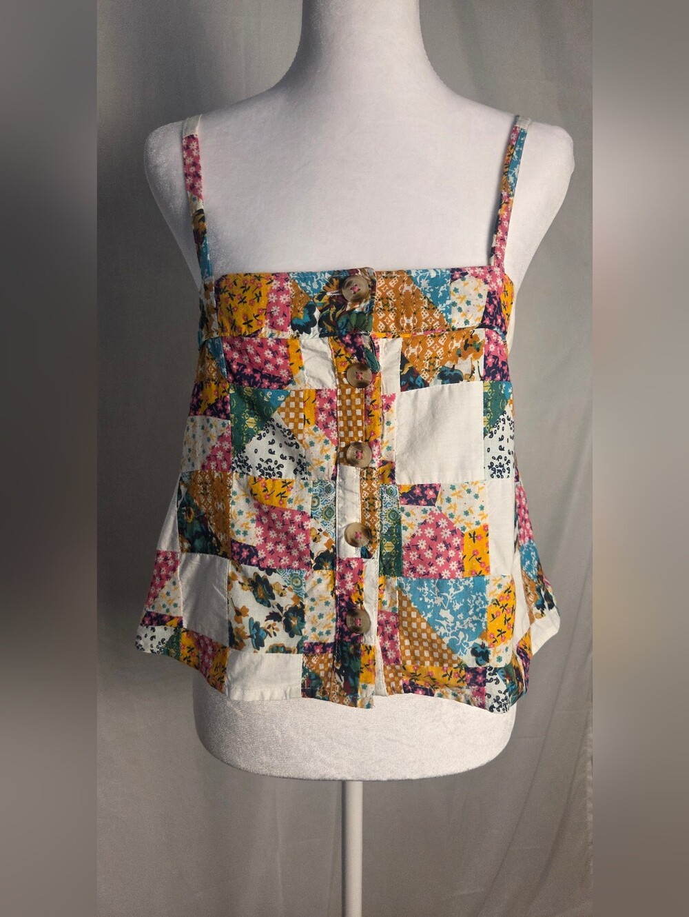 Pilcro Multicolor Patchwork Floral Crop Cami